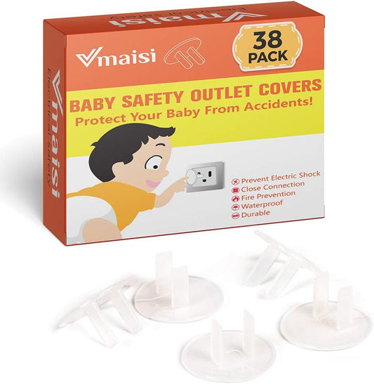 38 Pieces Clear Outlet Covers Baby Proofing - Vmaisi Electrical Safety ChildProof Plug Protector - (Clear, 38 Pack)