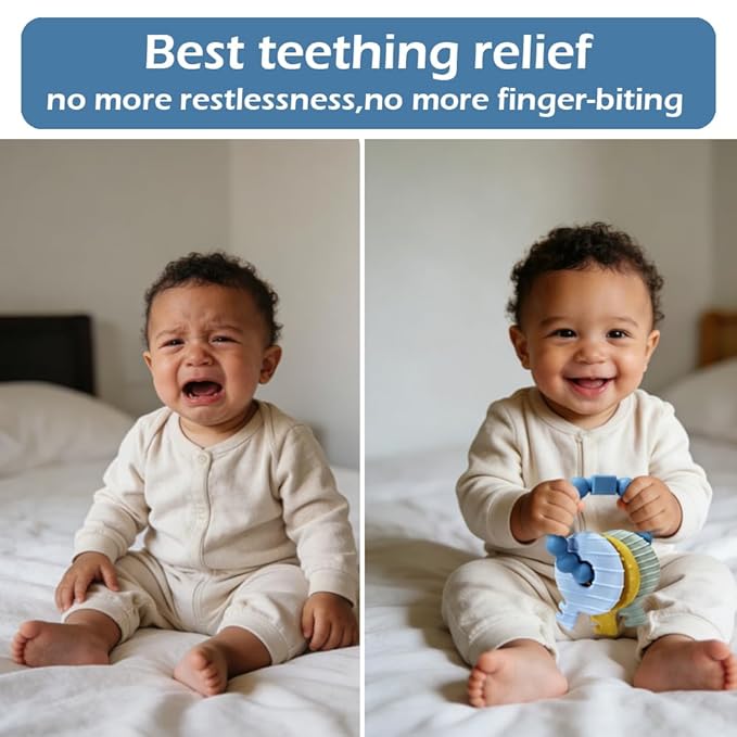 Baby Keys Teether Toys,Silicone Teething Toys for 3+ Months,Teething Keys Toy for Infants-Soft & Raised Texture to Soothe Gums,BPA Free (Deep Blue)