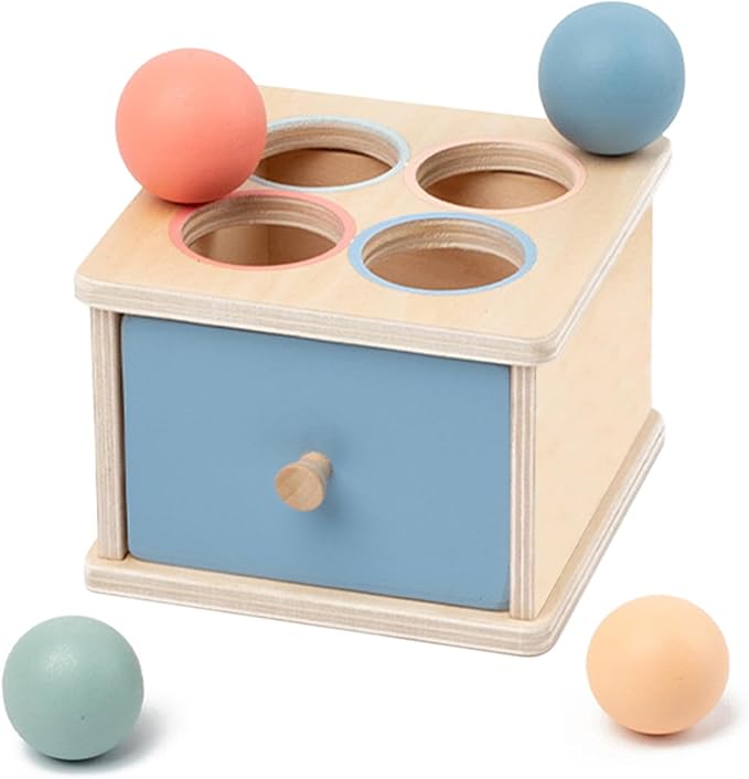 Montessori Toys for 2 3 4 5 Year Old - Wooden Object Permanence Box with Drawer Sensory Toys Shape Sorter Color Sorting Education for Baby Toddler Boy Girl Drop Busy Box (C-Balls)