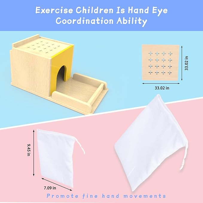 Adena Montessori 5 in 1 Wooden Montessori Play Kit Baby Toys,Object Permanence Box,Matchstick Color Drop,Cotton Swab Drop Game,Carrot Harvest and Coin Box for Kid 1 Year Old,Gift for Baby 6-12 Month