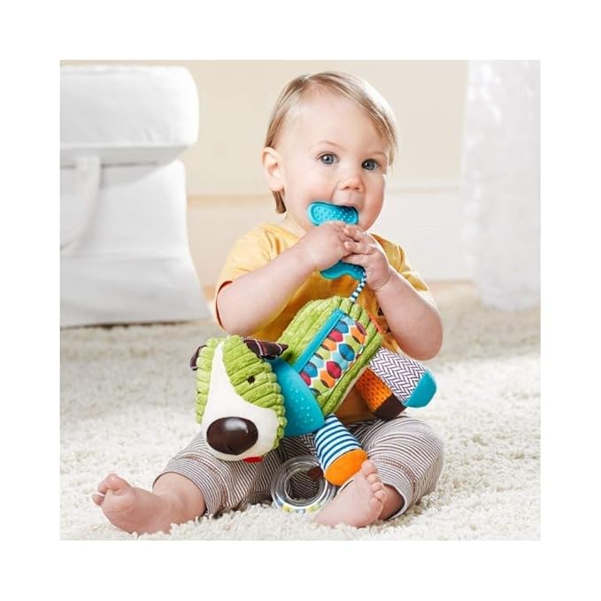 Skip Hop Bandana Buddies Baby Activity and Teething Toy with Multi-Sensory Rattle and Textures, Puppy