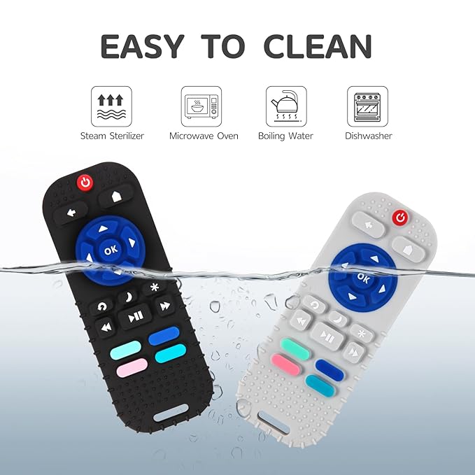 Hooku 2 Pack Silicone Teething Toys for Babies 0-6 Months, Teethers for Babies 6-12 Months, Remote Teether for Baby, Sensory Toys for Babies, Baby Chew Toys