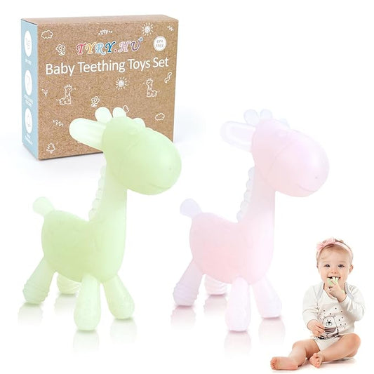 TYRY.HU Baby Teething Toys for Babies 0-6 6-12 Months,BPA Free Silicone Giraffe Teethers for Babies 3-6 Months, Soft-Textured Chew Toys Sensory Toys Massaging Teething Relief for Boys Girls,2 Pack