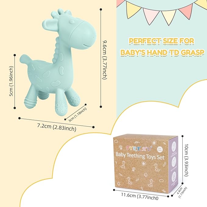 TYRY.HU Baby Teething Toys for Babies 0-6 6-12 Months,BPA Free Silicone Giraffe Teethers for Babies 3-6 Months, Soft-Textured Chew Toys Sensory Toys Massaging Teething Relief for Boys Girls,2 Pack