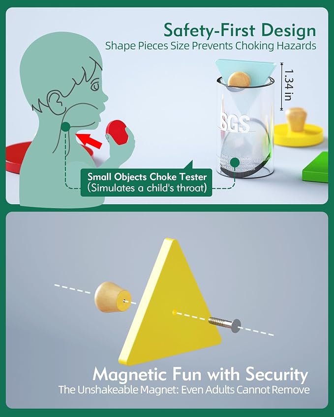 Montessori Puzzles for Babies 12-18-24 Months, Wooden Jumbo Knob Peg Puzzle Shape sorter for Toddlers 1-3 Year Old, Early Learning Sensorial Toys (Shapes & Size Sorting Puzzle)