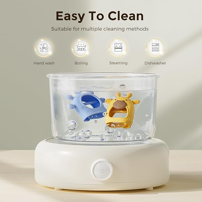 Momcozy Baby Teether Toys | Food Grade Silicone Teething Relief 0-6 Months | Toy 6-12 Months | Baby Essential | Green and Pink