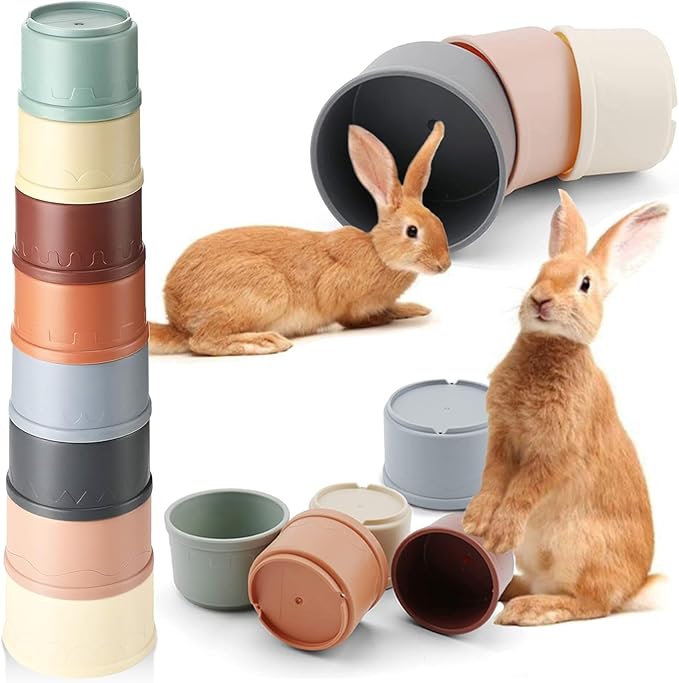 8 Pcs Stacking Cups for Rabbits, Colorful Bunny Toys for Rabbits and Small Animals, Nesting Rabbit Toys of Different Sizes, Bunny Stacking Cups for Hiding Food and Playing
