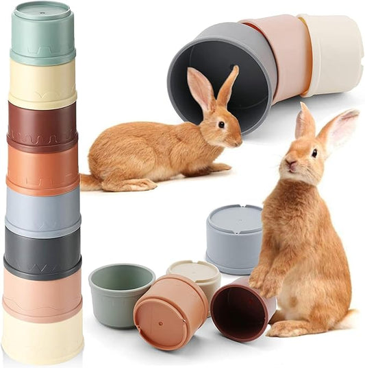 8 Pcs Stacking Cups for Rabbits, Colorful Bunny Toys for Rabbits and Small Animals, Nesting Rabbit Toys of Different Sizes, Bunny Stacking Cups for Hiding Food and Playing