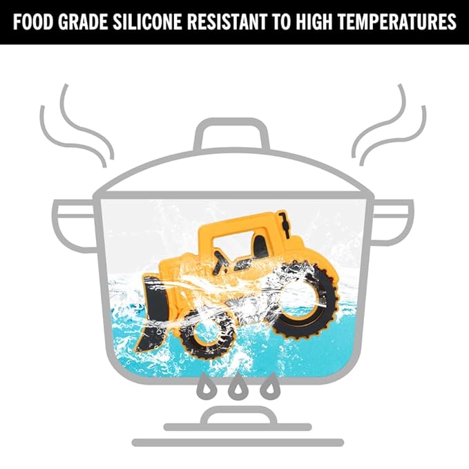 Baby Construction Vehicles Teething Toys,Food Grade Silicone Teether with One-Piece Pacifier Clip Holder,Shower Gift for 3 Months+ Boy and Girl,BPA Free,Freezer Safe. (Bulldozer)