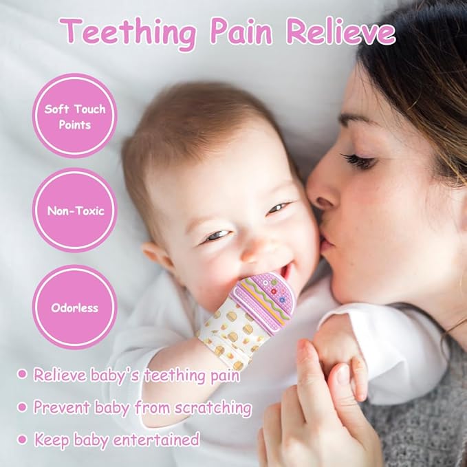 2Pack Silicone Teething Mitt, Hamburger Baby Teething Toy for 0-6 6-12 Months, Food Grade Silicone Infant Teething Mitten, BPA-Free Baby Chew Toys for Pain Relief, Sucking Needs