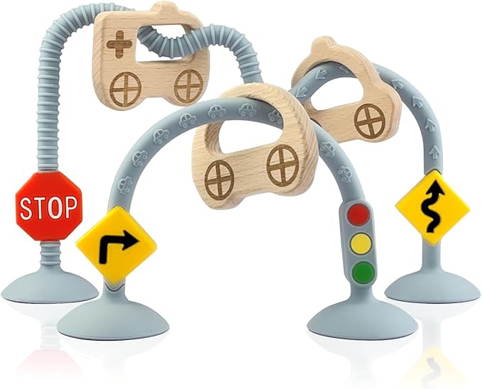 High Chair Suction Toys for Babies 6-12 Months, Suction Cup Toy for Toddlers 1-3, Baby Sensory Montessori Chew Toy for Babies 0-6 Month, Silicone Baby Teething Toys for 12-18 Months