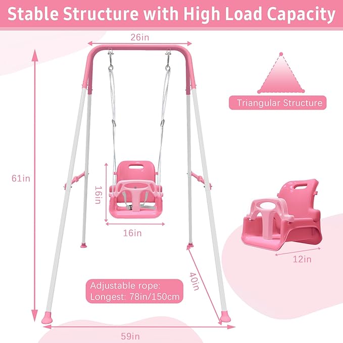 2 in 1 Toddler Swing & Baby Jumper, Foldable Baby Swing Outdoor & Indoor Use, Easily Installable and Storable (Pink)