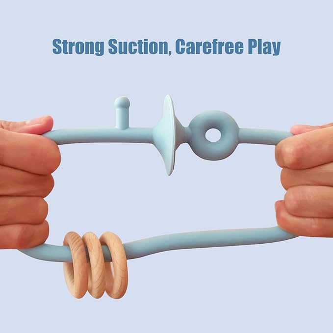 Montessori Educational Toys For Infant Toddlers, High Chair Toys With Suction Cups For Toddlers 0-6 M+ Food Grade Silicone Teething toy For Toddler 6M+, Parent-Child Baby Toy Set 12 18 M+ (Dusty Blue)