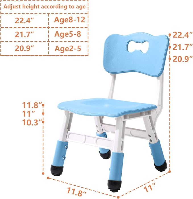 4 Piece Kids Chair Set 3 Levels Adjustable Stackable Kids Chairs Ideal for Playrooms, Schools, Daycares and Homes Washable and Easy to Clean Max Weight 220LB(Blue4-Piece Set)