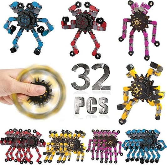 32 Pcs Deformable Robot Fidget Spinners Toys for Party Favor, Transformable Fingertip Spinner for Classroom Prizes, Christmas Valentine Gifts Goodie Bag Stocking Easter Basket Stuffers for Kids