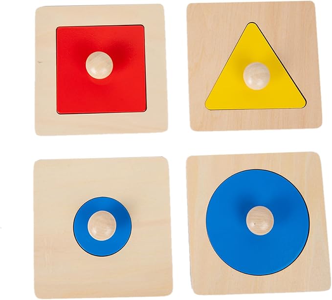 Adena Montessori Colorful Multiple Shape Puzzles Toys for 6-12 Months 1 Year Old Toddler Babies First Shapes Geometric Jumbo Knob Wooden Puzzle Color Sorter (4 Pieces)