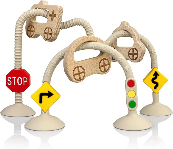 High Chair Suction Toys for Babies 6-12 Months, Suction Cup Toy for Toddlers 1-3, Baby Sensory Montessori Chew Toy for Babies 0-6 Month, Silicone Baby Teething Toys for 12-18 Months