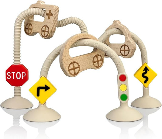 High Chair Suction Toys for Babies 6-12 Months, Suction Cup Toy for Toddlers 1-3, Baby Sensory Montessori Chew Toy for Babies 0-6 Month, Silicone Baby Teething Toys for 12-18 Months