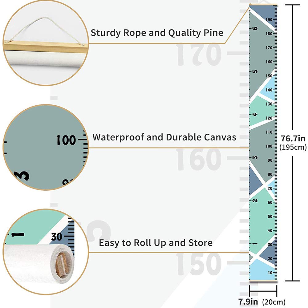 Growth Chart Wall Hanging, Portable Kids Wall Ruler Removable Height Measure Chart for Boys Girls Growth Ruler from Baby to Adult for Child's Room Decoration 79''7.9''