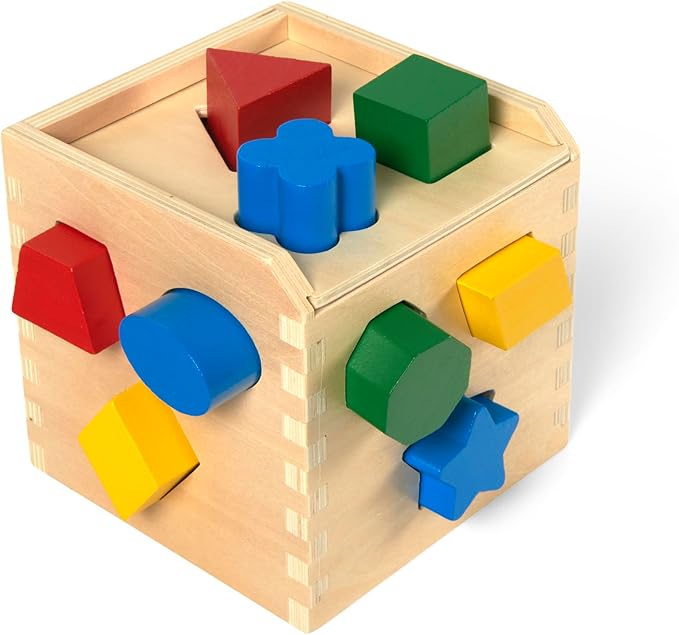Melissa & Doug Shape Sorting Cube - Classic Wooden Toy With 12 Shapes