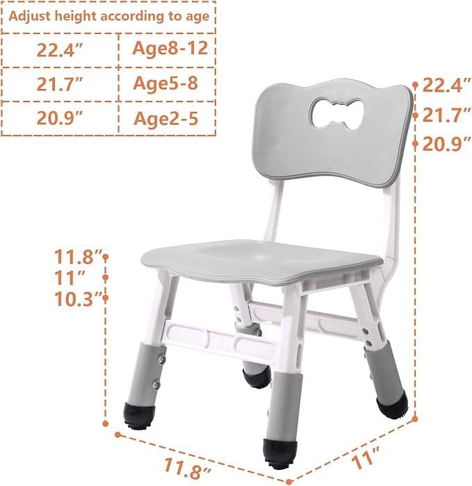 4 Piece Kids Chair Set 3 Levels Adjustable Stackable Kids Chairs Ideal for Playrooms, Schools, Daycares and Homes Washable and Easy to Clean Max Weight 220LB(Grey 4Piece Set)