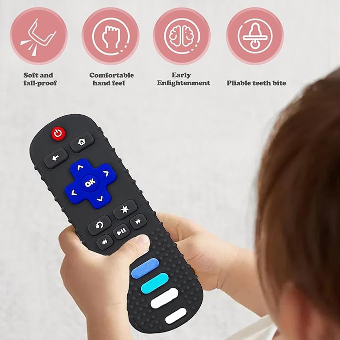 2-Pack Baby Teething Toys-TV Remote Control Shape Silicone Infants Teething Toys for Babies 0-18 Months,BPA-Free (Khaki+Red)