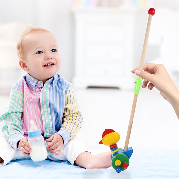 BESPORTBLE Wooden Cartoon Animal Push Walker for Learning to Walk with Swinging Hands Educational Walker for Boys and Gift for Shower and Birthday