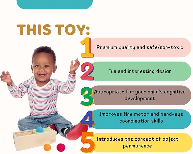 Leticia's Corner Montessori-Inspired Wooden Object Permanence Box, Sliding Top Box with Felt, Wooden and Knitted Balls, Imbucare Box, Ball Drop, Montessori Toy for Babies 6 Months and Older