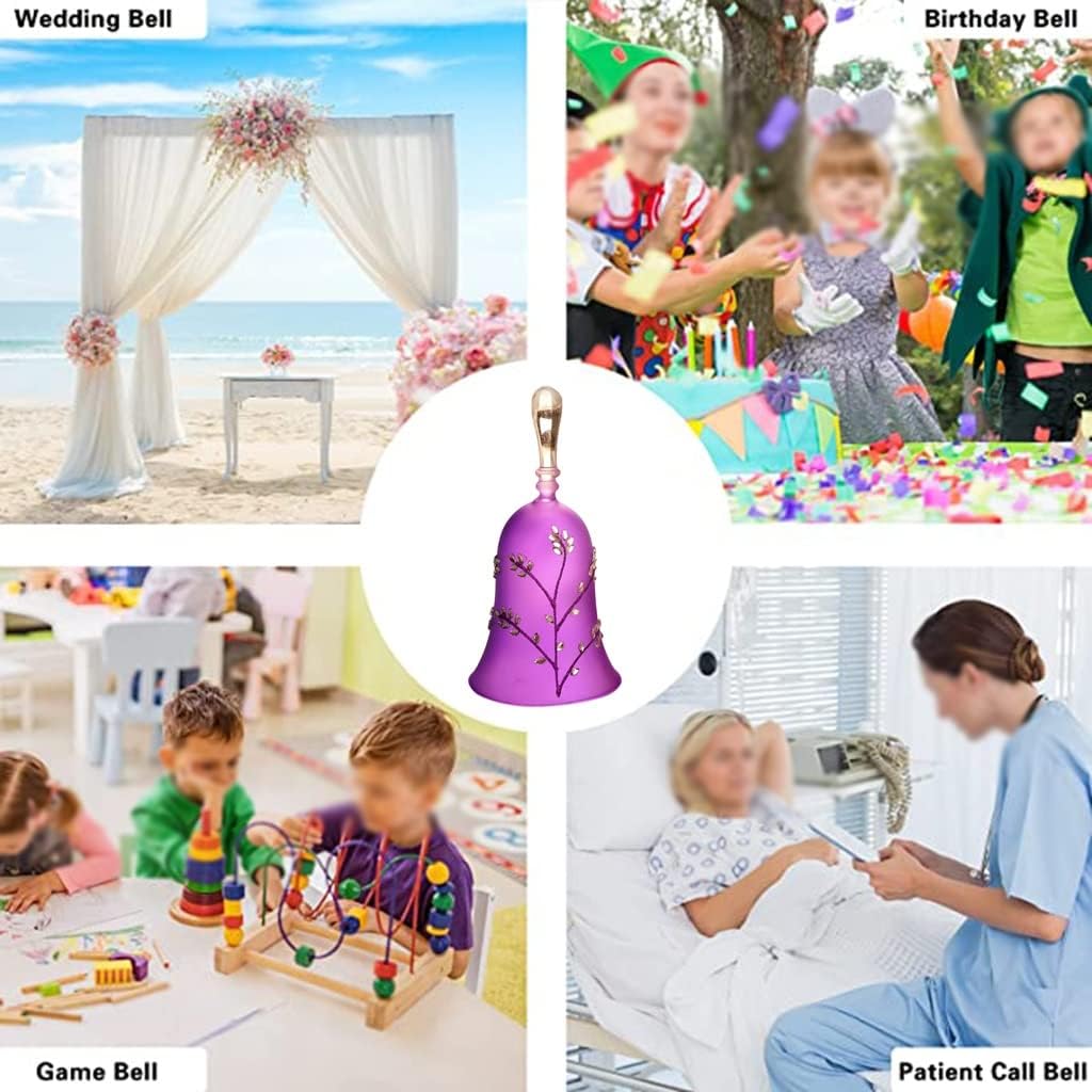 Handbell Set for Church Ornate and Elegant Leaf-Shaped Trim Handheld Bell, Home Kitchen Dinner Call Dinner Bell, Crisp Glass Collision Sound (Color : Purple, Size : 5.9 * 3 inches)