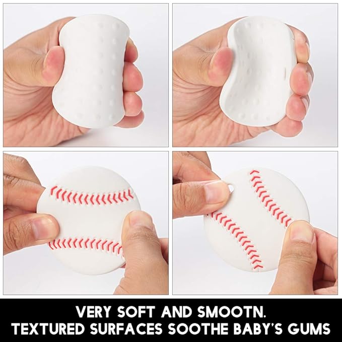 Baby Food Grade Silicone Sport Ball Teether Toy with Pacifier Clip Holder,Teething Toys Gift Set for 3 Months+ Boys and Girls,Freezer Safe,BPA Free. (Baseball)