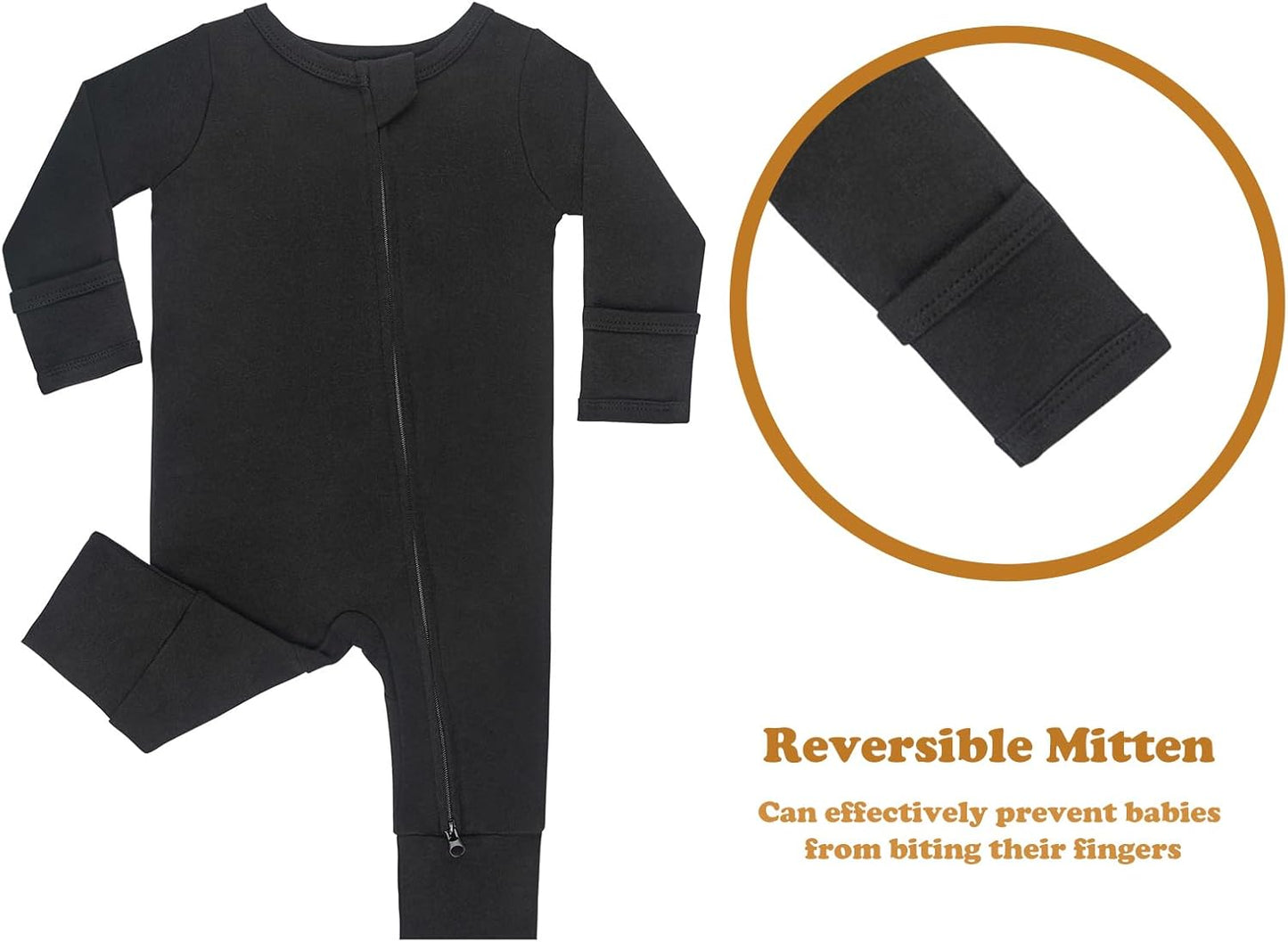 GUISBY Long Sleeve Cotton Pajamas Footless Baby Bodysuits with Zipper and Mittens 3-Pack for Boys Girls