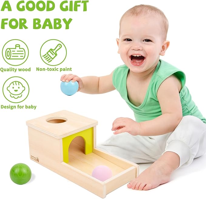 Adena Montessori Object Permanence Box with Tray Three Balls Montessori Toys for 6-12 Months Baby 1 Year Old Infant Toddler Typical