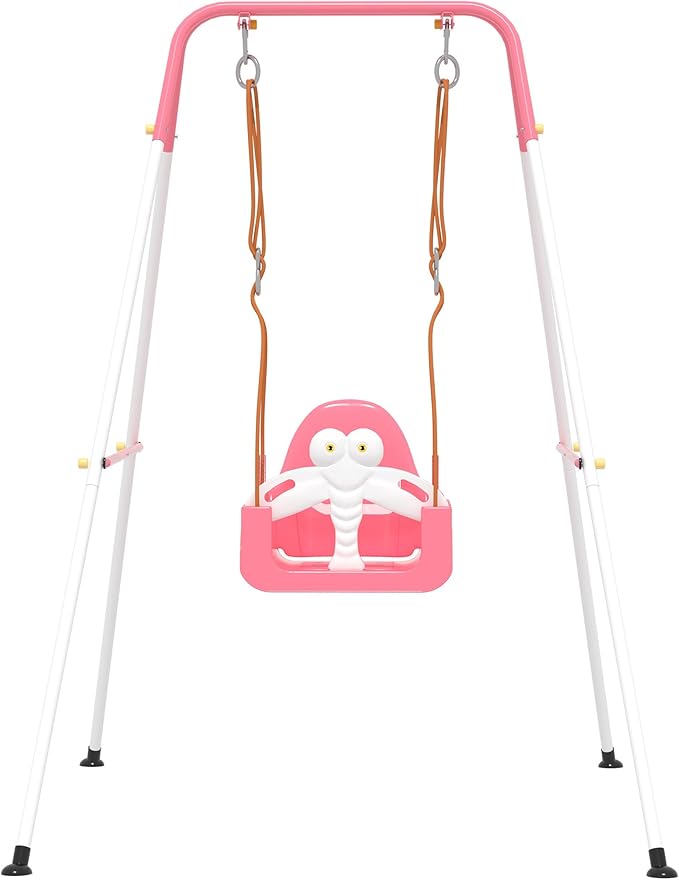3-in-1 Toddler Swing Set, Baby Swing with Safety Belt, Indoor/Outdoor, Easy to Assemble Kids Swing Seat with Sturdy Metal Stand for Playground, Backyard and Nursery, Pink White