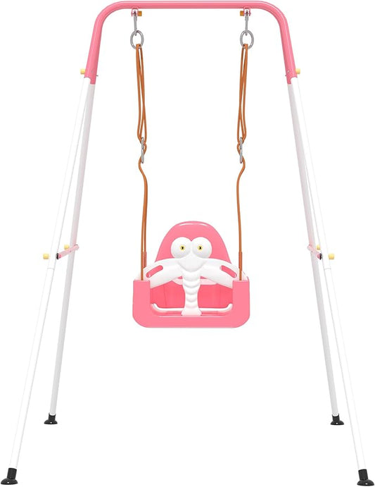 3-in-1 Toddler Swing Set, Baby Swing with Safety Belt, Indoor/Outdoor, Easy to Assemble Kids Swing Seat with Sturdy Metal Stand for Playground, Backyard and Nursery, Pink White