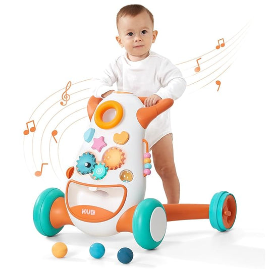 KÜB Montessori Baby Walker - Interactive Push Toy for Toddlers Learning to Walk with Soft Music & Lights, Adjustable Speed & Non-Slip Wheels, Educational Activity Center