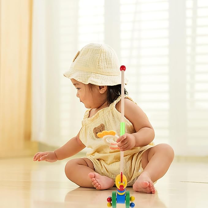 BESPORTBLE Wooden Cartoon Animal Push Walker for Learning to Walk with Swinging Hands Educational Walker for Boys and Gift for Shower and Birthday