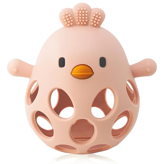 Baby Teething Toy, Easy-to-Grasp Sensory Teether for Infants 3–12 Months, 100% Food-Grade Silicone, Teething Relief & Developmental, BPA Free (Pink-NO Rattle)