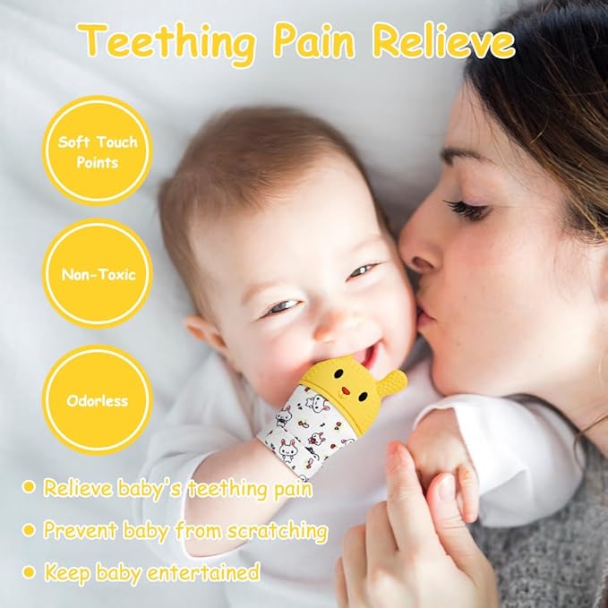 2Pack Silicone Teething Mitt, Rabbit Baby Teething Toy for 0-6 6-12 Months, Food Grade Silicone Infant Teething Mitten, BPA-Free Baby Chew Toys for Pain Relief, Sucking Needs