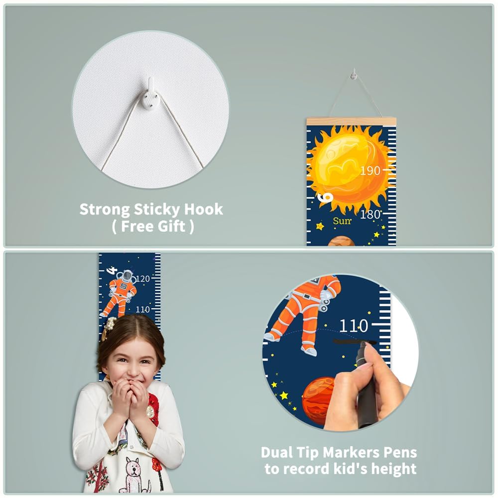 Halloween Baby Height Growth Chart - Canvas Height Chart for Kids Baby Child Toddler Boys Girls Growth Chart for Wall Room Nursery Decor Hangable and Removable Measuring Wall Ruler (C, Black Wood)