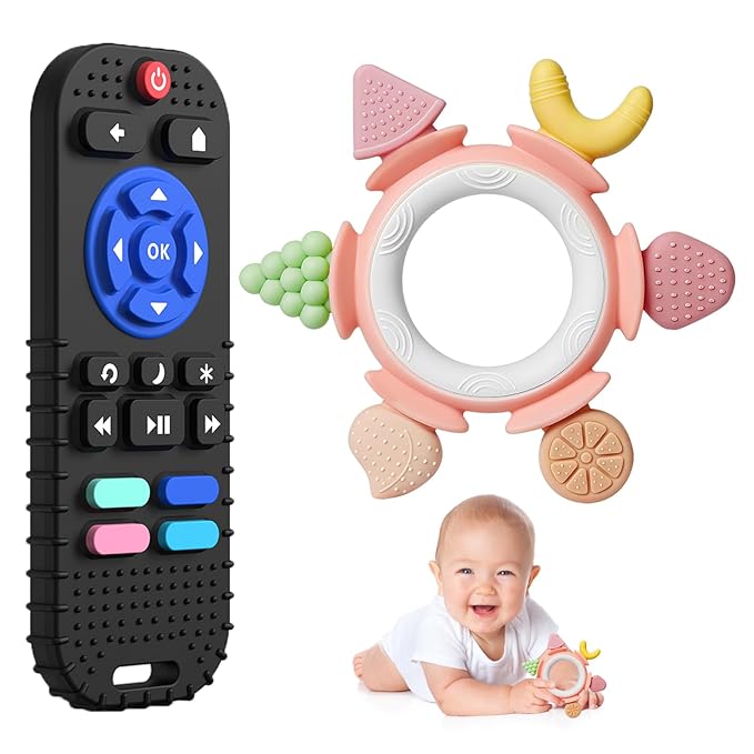 Hooku Silicone Teethers for Babies 6-12 Months, Teething Toys for Babies 0-6 Months, Baby Fruit Teethering Rings, BPA Free Baby Chew Toys, Infants Gifts