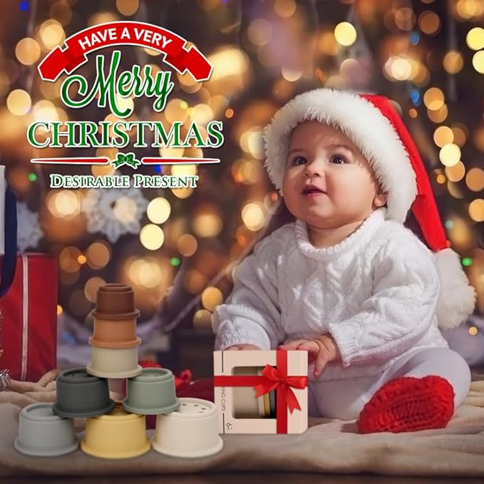 BOBXIN Stacking Cups Baby Building/Bathtub/Beach Toy, Nesting Cup Early Educational Montessori Toddlers Stacking Toy, 8 Pcs with Numbers & Pattern, Fun for Kid Baby 6-12 Months Play for Indoor/Outdoor