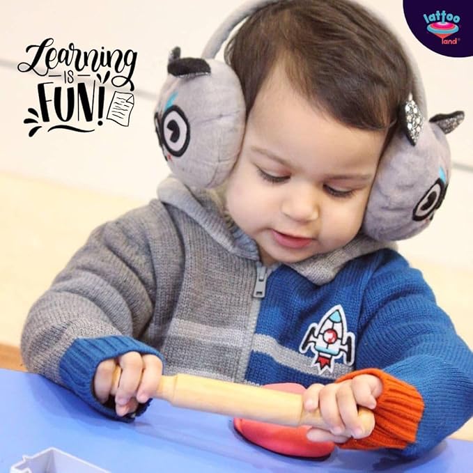 Dough Tools Set of 5 - Sculpting Tools to Roll, Cut, Flatten | Wooden Rollers & Knife | Child-Safe Scissor | Pretend Play Kitchen | Clay Mould for Kids Ages 2-7 | Art & Craft