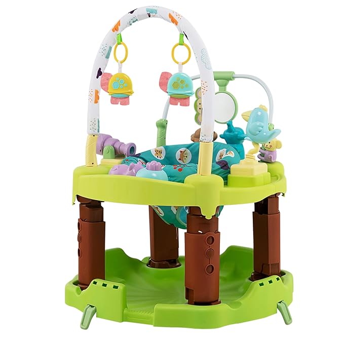 HOMGX Baby Bouncer Activity Center, 3 in 1 Baby Jumper Center & Infant Playtime Mat & Activity Table w/Baby Toys, 3 Adjustable Heights & 360° Rotatable Seat, Activity Center for Toddlers (Green)