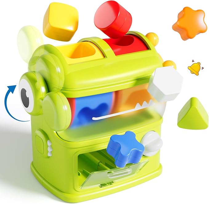 Montessori Shape Sorter Learning Toys for 1 Years Old, Baby Toys 12-18 Months with 6 Sensory Shape Blocks, Developmental Infant Birthday Gifts for Toddler Age 1 2 3