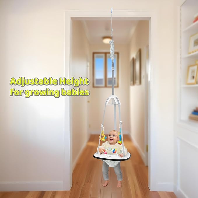 Slevoo Baby Jumper, Baby Door Jumper with Bumper, Play Tray and Two Jingle Rattles