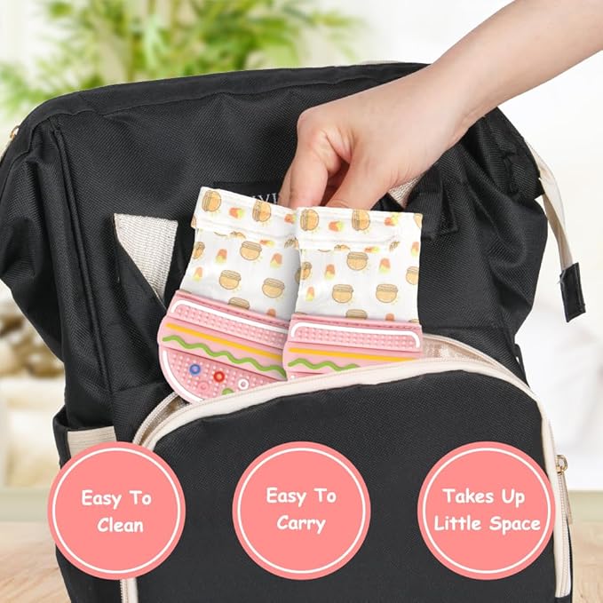 2Pack Silicone Teething Mitt, Hamburger Baby Teething Toy for 0-6 6-12 Months, Food Grade Silicone Infant Teething Mitten, BPA-Free Baby Chew Toys for Pain Relief, Sucking Needs