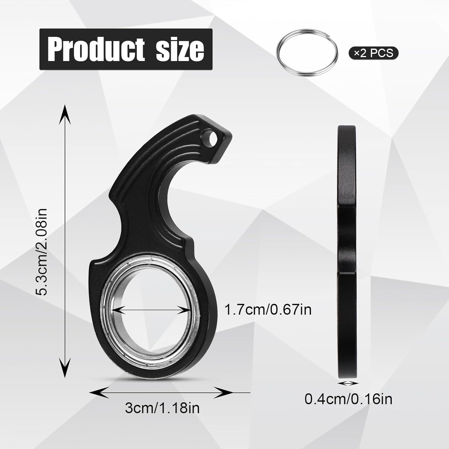 2pcs Key Chain Spinner Fidget Toy, Portable Finger Spinning Keychain with 2pcs Key Ring Funny Key Holder Toys for Adults Teens Finger Exercising (Black)