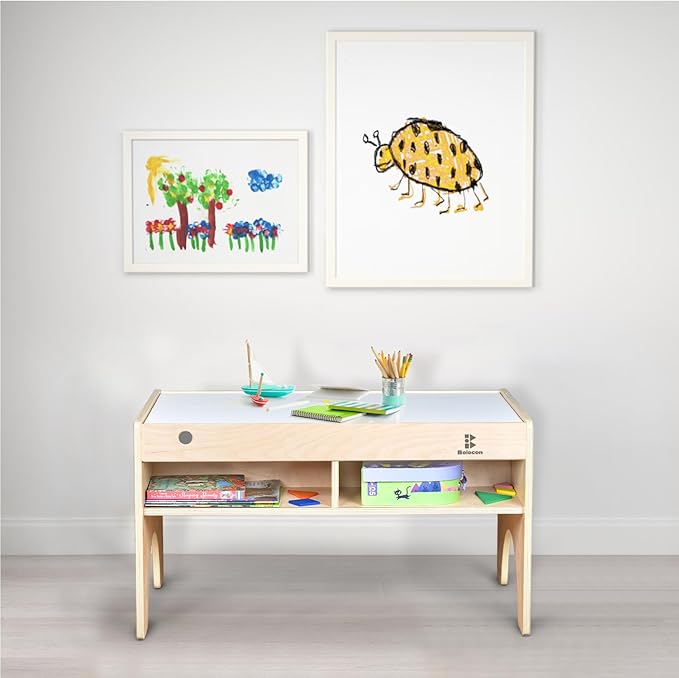 Kids 3-in-1 Wooden Art & Activity Table Playset Furniture with 4 Compartments for Storage, Play Table Compatible with Blocks&Bricks and Train Set for Preschool Toddler Boy & Girl (STD.)