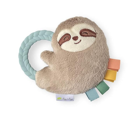 Itzy Ritzy - Ritzy Rattle Pal with Teether - Baby Teething Toy Features A Minky Plush Character, Gentle Rattle Sound & Soft Teether Toy for Newborn (Sloth)