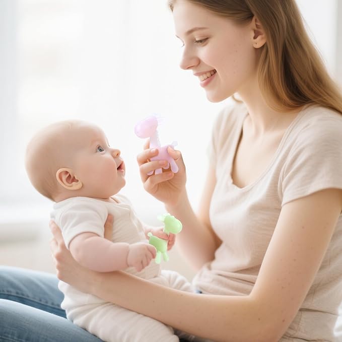 TYRY.HU Baby Teething Toys for Babies 0-6 6-12 Months,BPA Free Silicone Giraffe Teethers for Babies 3-6 Months, Soft-Textured Chew Toys Sensory Toys Massaging Teething Relief for Boys Girls,2 Pack